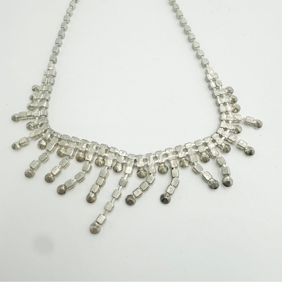 Vintage Rhinestone Collar Bib Necklace Silver Tone - Picture 6 of 8